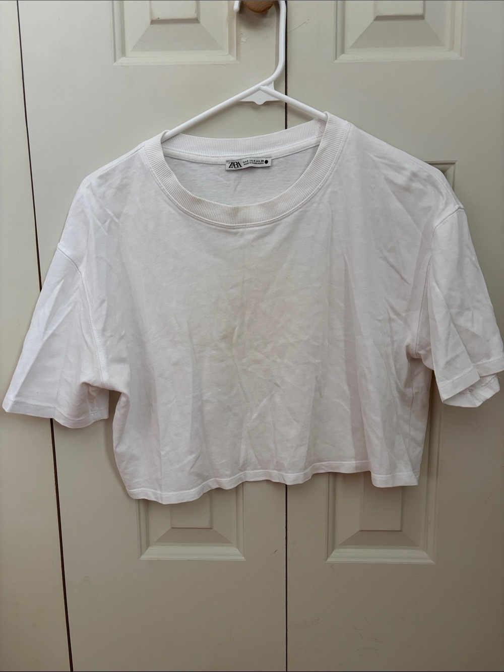 Zara White Cropped Boxy Crewneck Tee